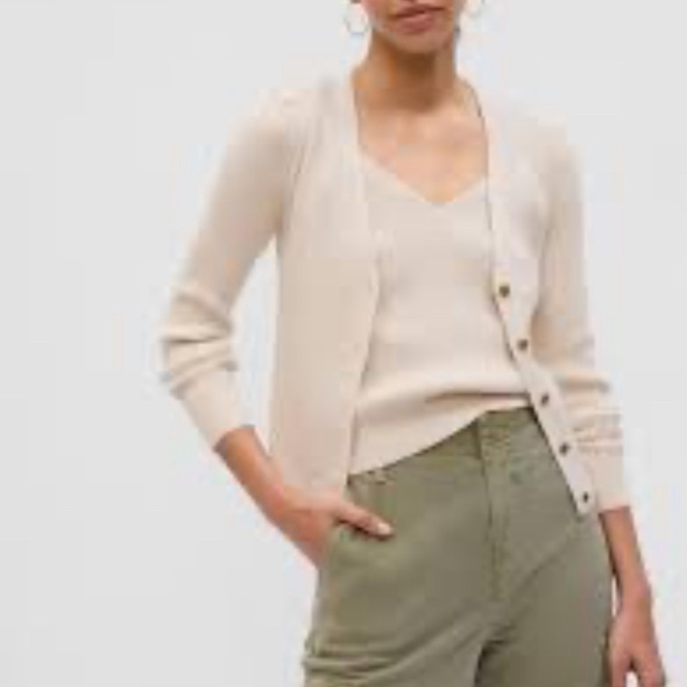 Gap Sweater Set: Rib Cardigan + Rib Sweater Tank Top M Tall Birch Beige